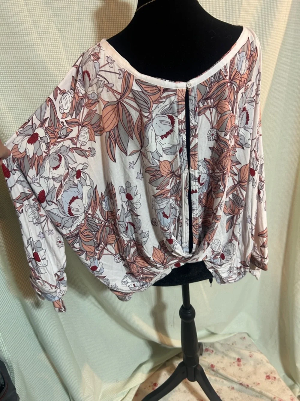 Free People Floral Scoop Neck Womens Top - Blush/Pink-Like New large
